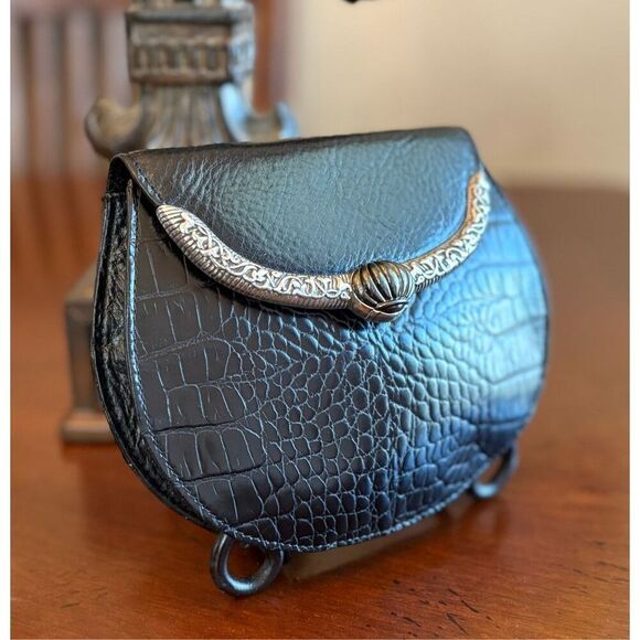 BRIGHTON - Vintage Black Croc-Embossed Leather Small Clutch. Like New! - Picture 3 of 16